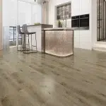 Water-resistant SPC flooring in a kitchen setting.