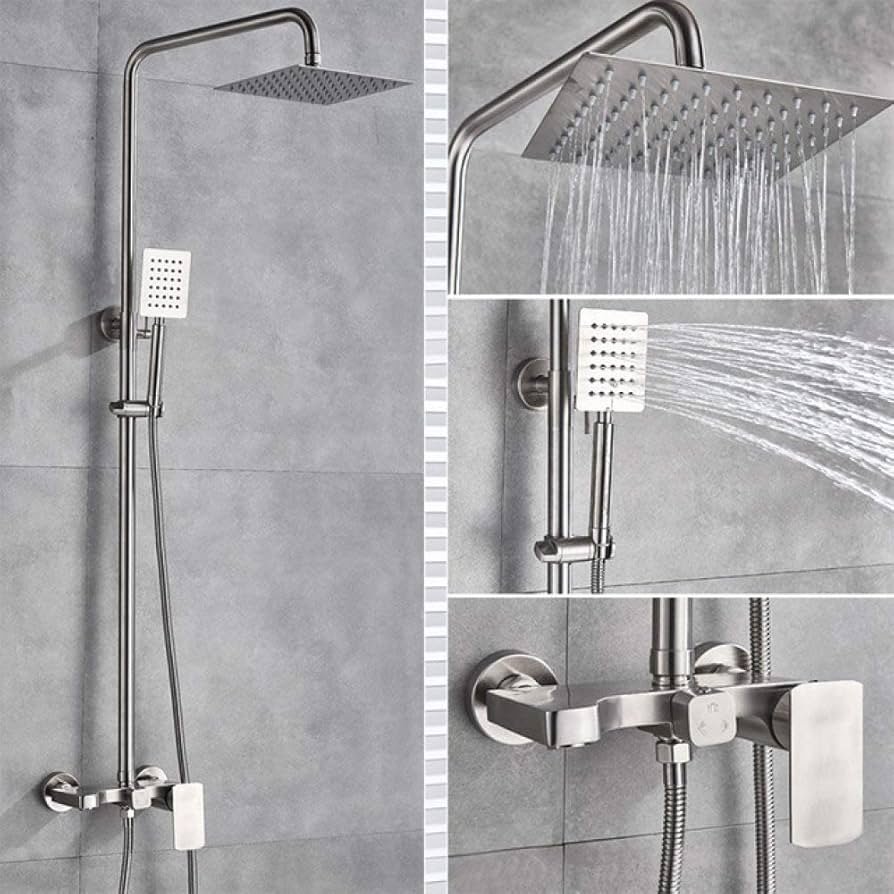 Bathroom Renovation 17 brushed-steel-rainfall-shower-system-with-square-overhead-head-and-handheld-shower-attachment