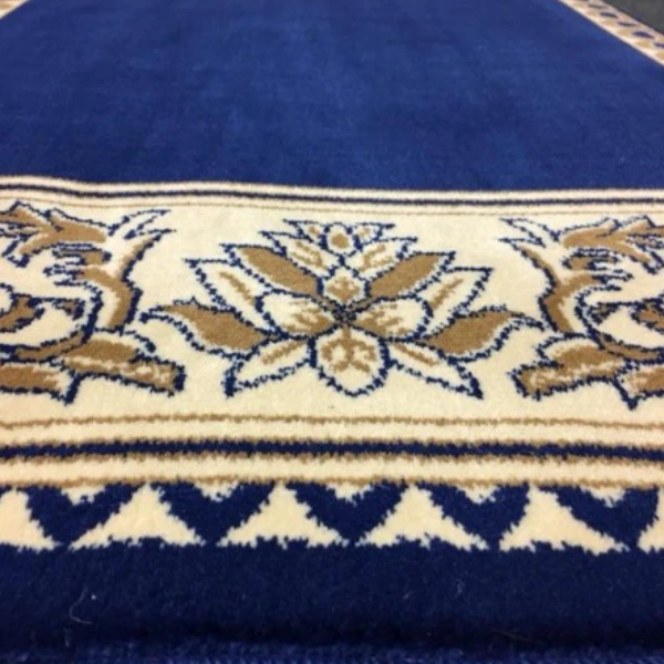 A textured view of Blue Mosque Carpet With Golden Patterns