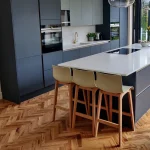 Solid Wood Parquet Oak Flooring Installed in a Modern Kitchen