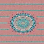 A mosque carpet design with a muted pink background, featuring an elaborate central medallion with intricate floral and geometric patterns.