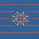 A mosque carpet design with a rich blue background, featuring an intricate central medallion with floral and geometric patterns.