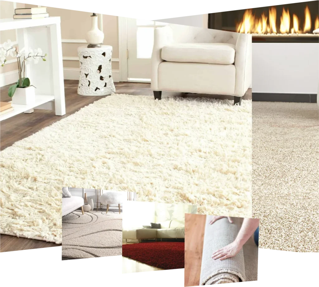collage of photos showcasing different types of carpets and rugs