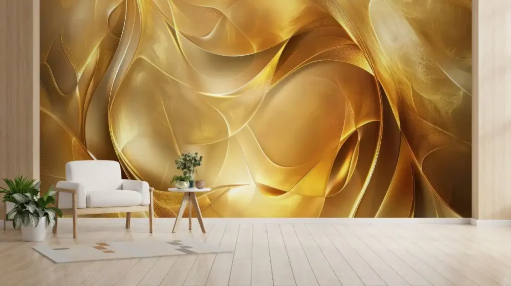 Villa Renovation 15 golden-hues-abstract-swirl-wallpaper-mural-minimalist-living-room