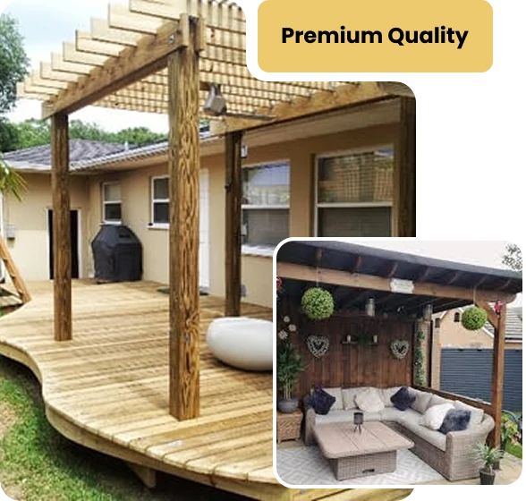 premium-quality-wooden-pergola-on-a-curved deck, with an-inset-of-a-covered-outdoor-lounge-area-with-corner-sofa