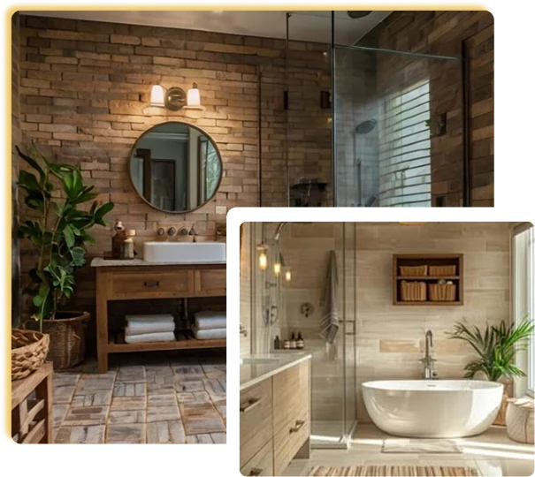 rustic-bathroom-with-exposed-brick-walls-and-wooden-vanity-with-inset-neutral-bathroom-with-freestanding-bath