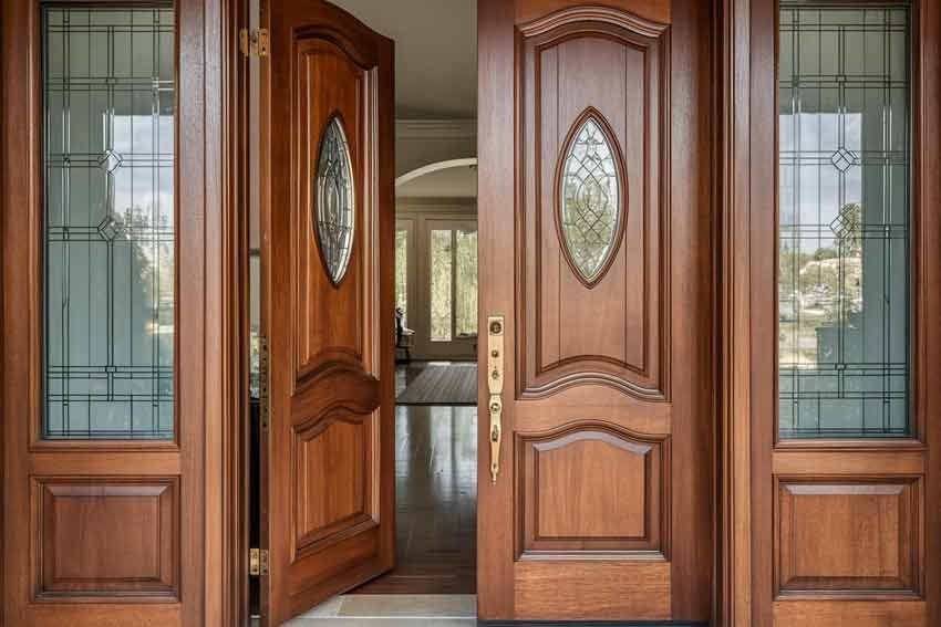 Villa Renovation 18 grand-double-teak-wood-entrance-doors-oval-glass-panels