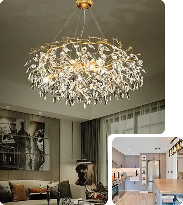 Villa Renovation 50 crystal-branch-chandelier-gold-frame-modern-living-room