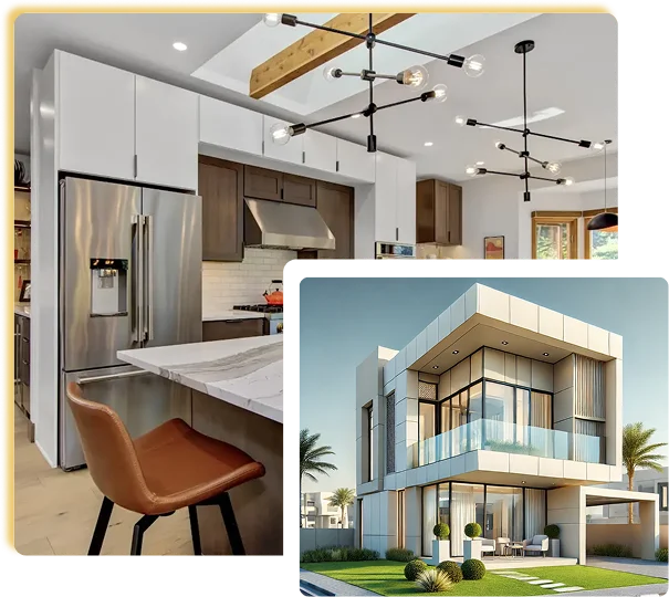 Villa Renovation 26 modern-kitchen-white-cabinets-marble-island-sputnik-chandelier-villa-exterior